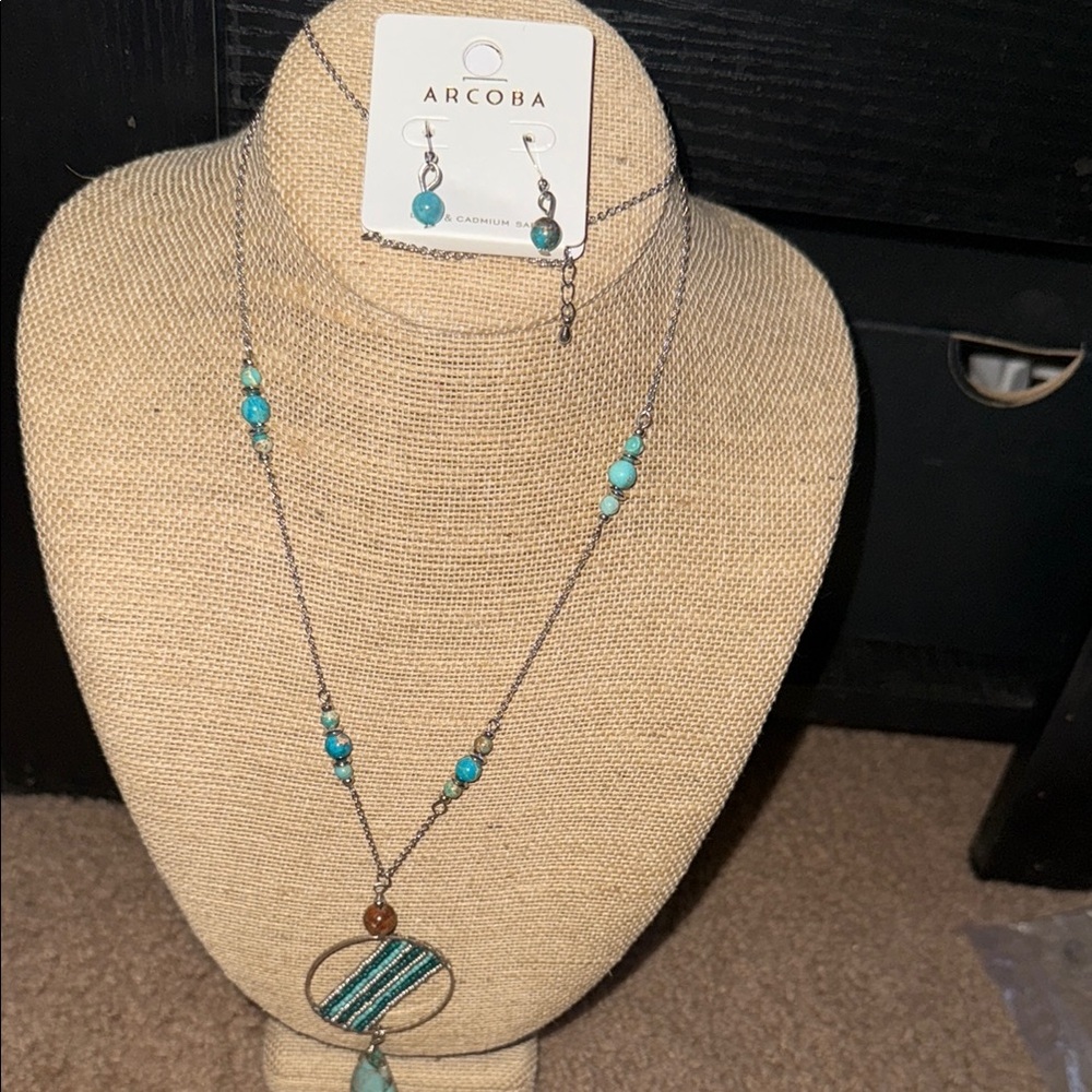 Turquoise and Silver Necklace Set